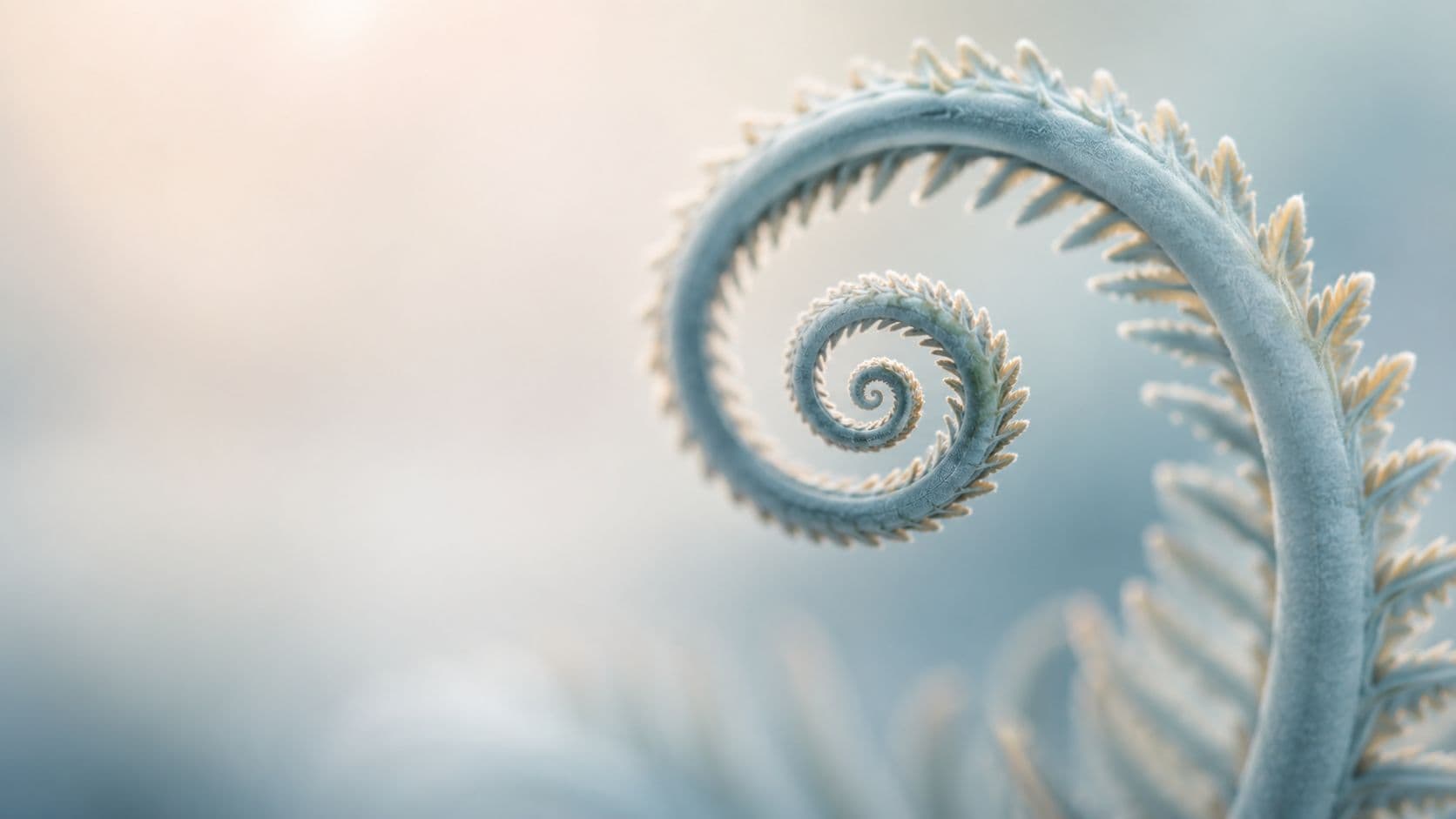 Spiralförmig eingerollter Farnwedel als Sinnbild für die sanfte, organische Wirkweise der Craniosacral Therapie