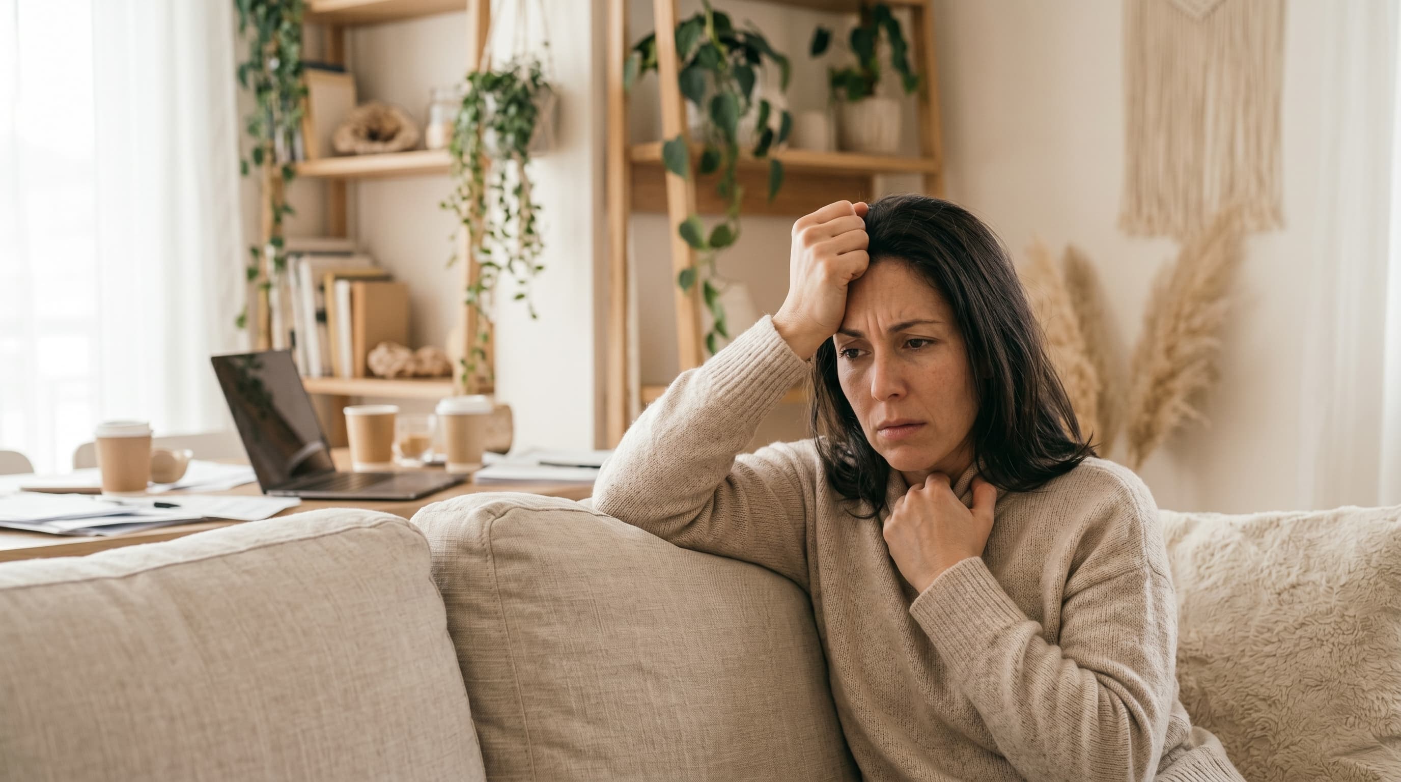 Craniosacral Therapie in Winterthur bei Stress und innerer Unruhe – Frau mit Anspannung im Alltag
